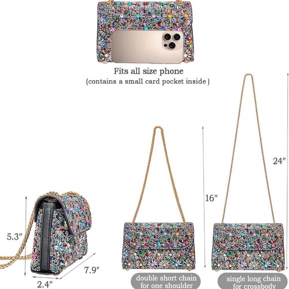 Shoulder Bags Crossbody Bag Purses Handbags Crystals Rhinestone Evening Bag for - Picture 4 of 6
